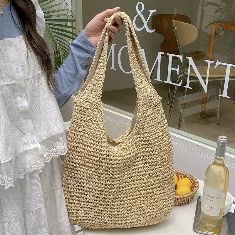 Straw Woven Tote Bag with Adjustable Straps