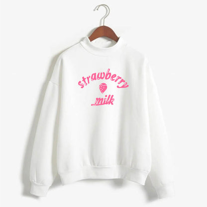 Strawberry Print Cotton Hoodie Long Sleeve Pullover
