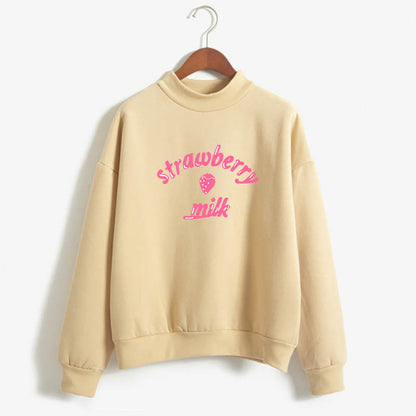 Strawberry Print Cotton Hoodie Long Sleeve Pullover