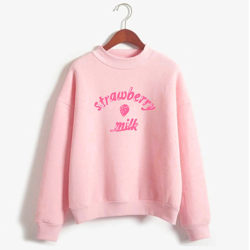 Strawberry Print Cotton Hoodie Long Sleeve Pullover