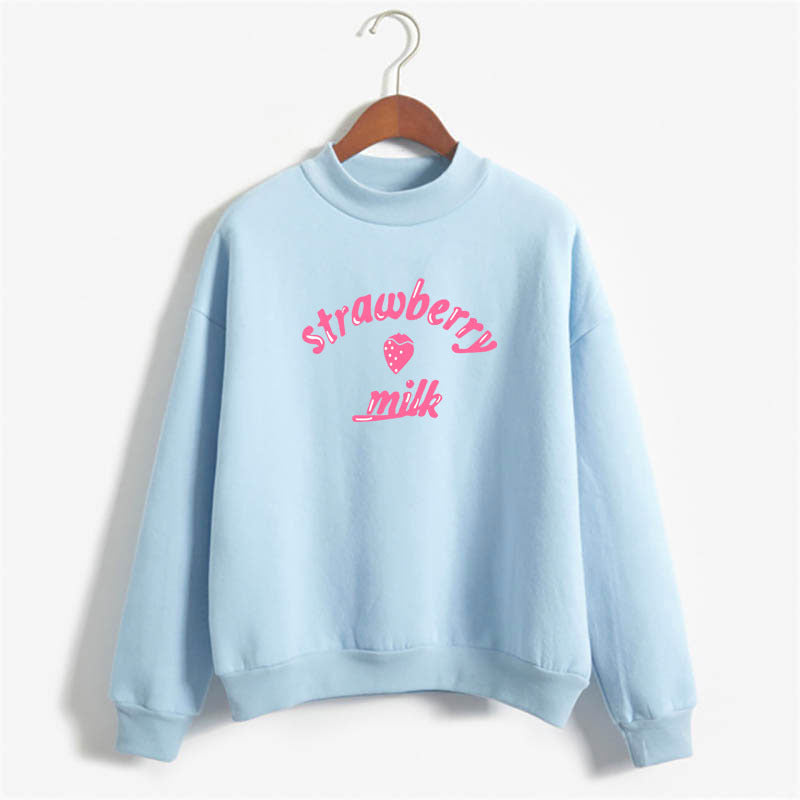 Strawberry Print Cotton Hoodie Long Sleeve Pullover