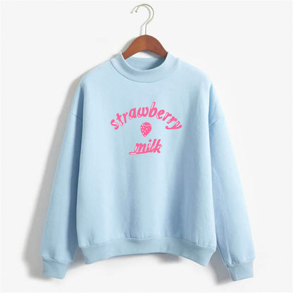 Strawberry Print Cotton Hoodie Long Sleeve Pullover