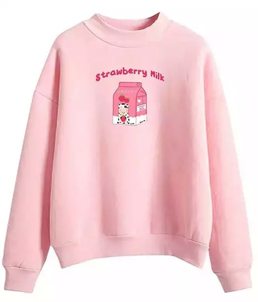 Strawberry Print Cotton Hoodie Long Sleeve Pullover