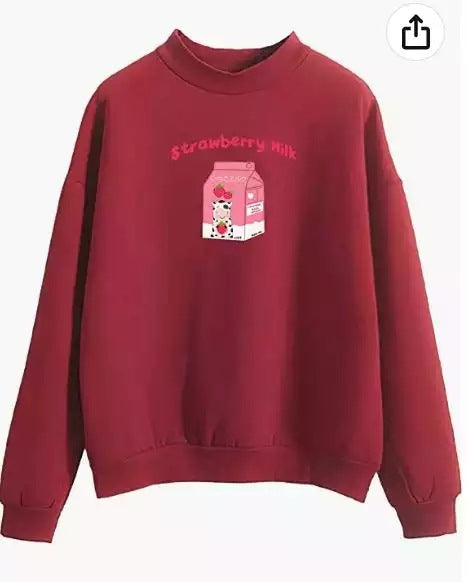 Strawberry Print Cotton Hoodie Long Sleeve Pullover