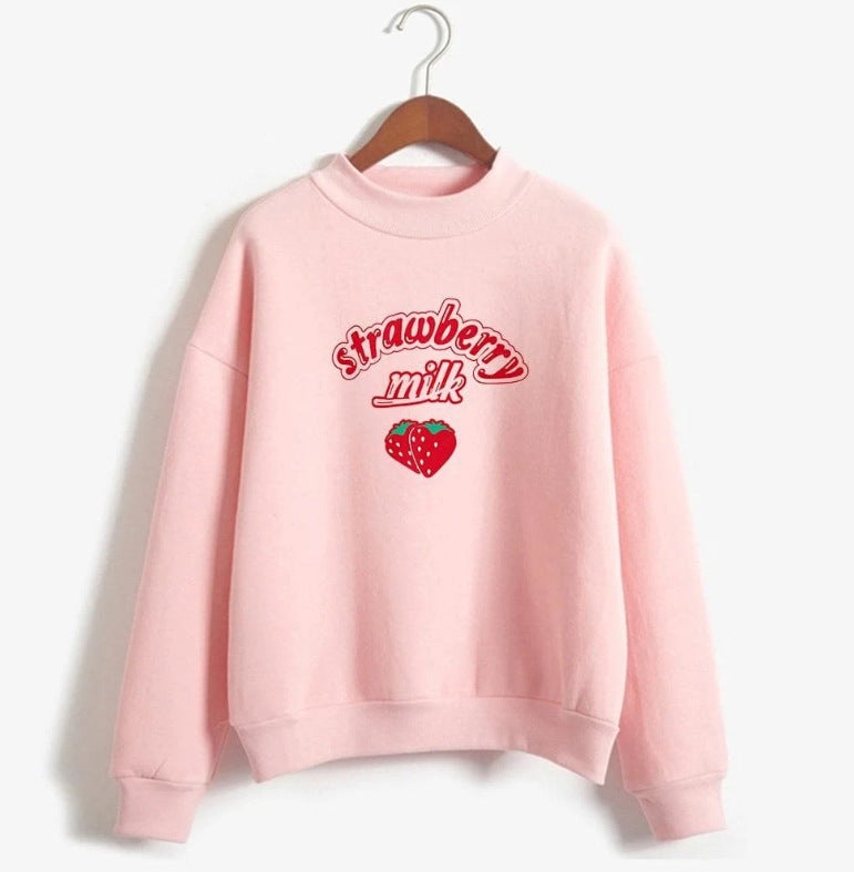 Strawberry Print Cotton Hoodie Long Sleeve Pullover
