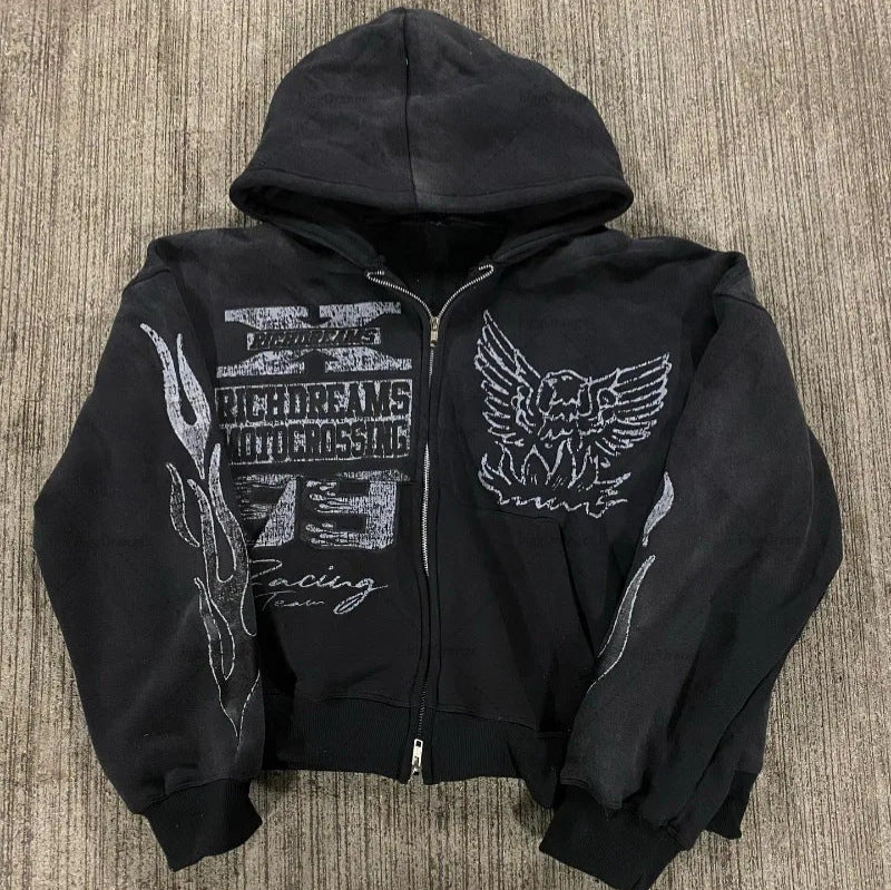 Street Print Zipper Hoodie for Women