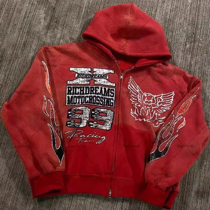 Street Print Zipper Hoodie for Women