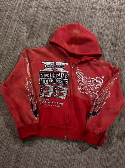 Street Print Zipper Hoodie for Women