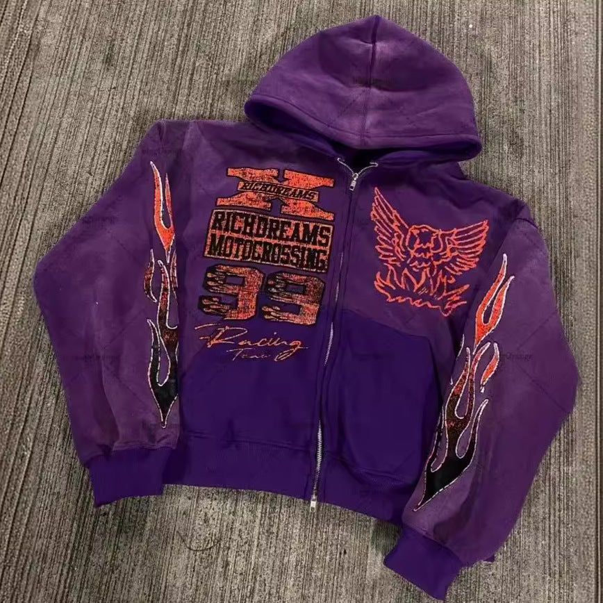 Street Print Zipper Hoodie for Women