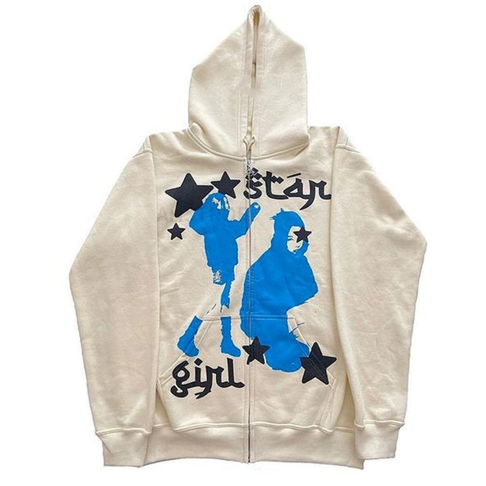 Street Print Zipper Hoodie for Women