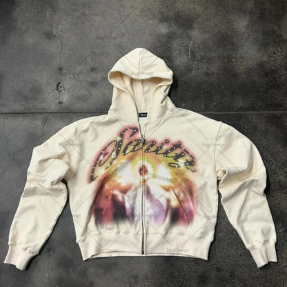Street Print Zipper Hoodie for Women
