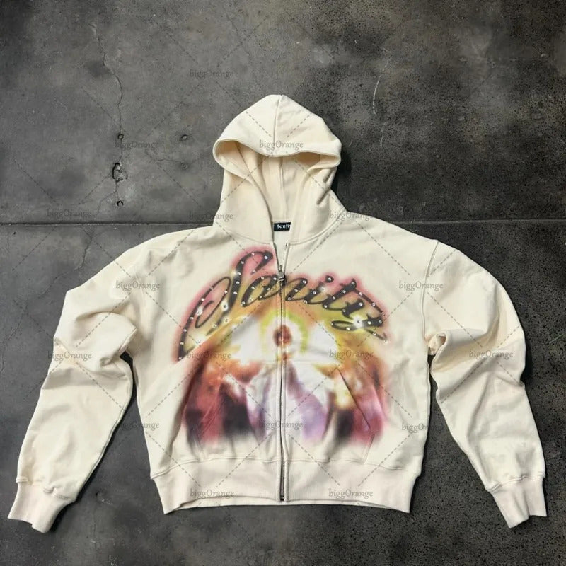 Street Print Zipper Hoodie for Women