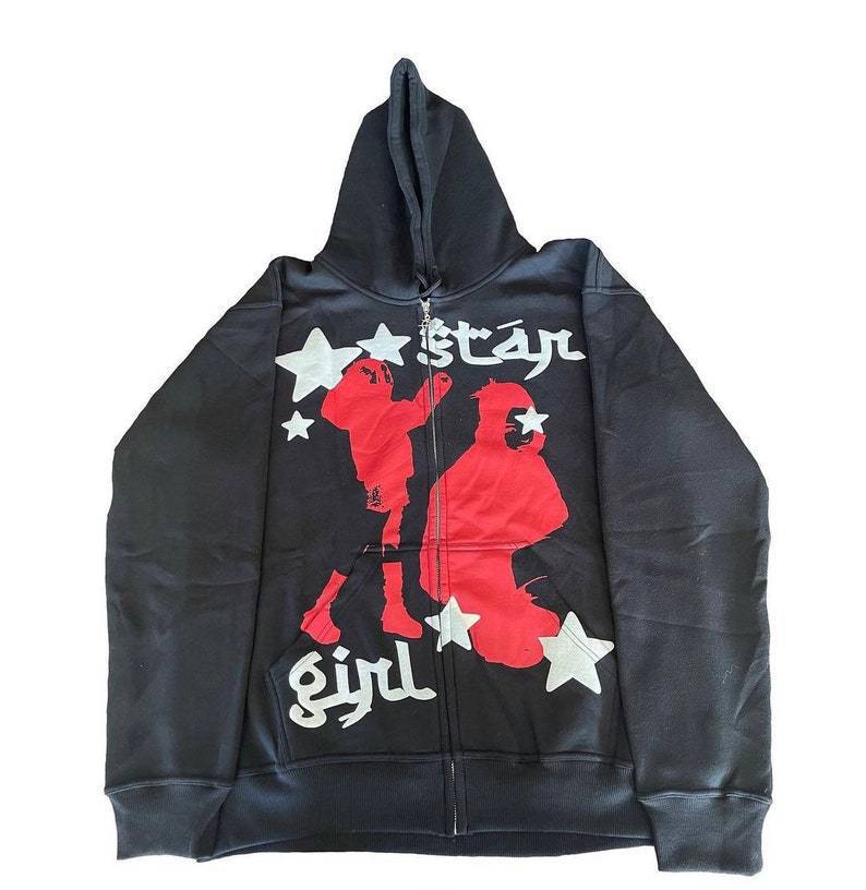 Street Print Zipper Hoodie for Women