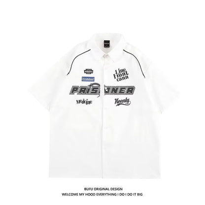 Street-style letter print short-sleeve shirt