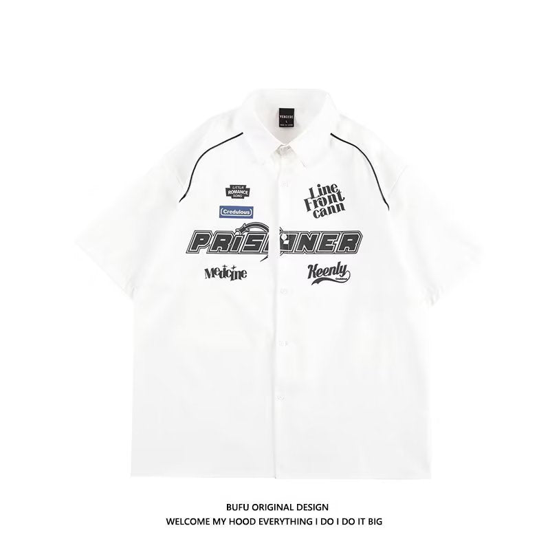 Street-style letter print short-sleeve shirt