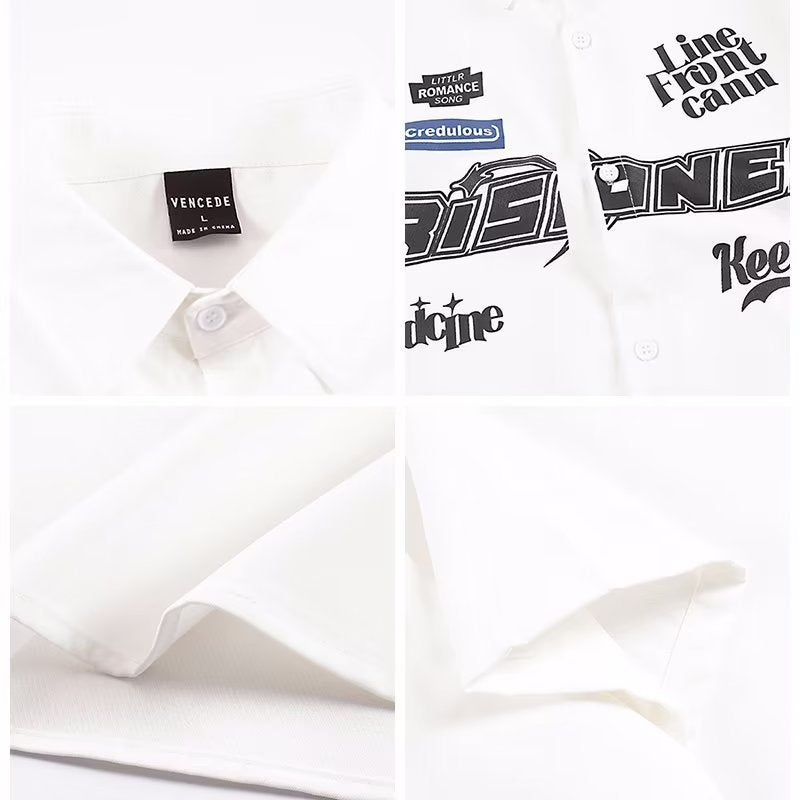 Street-style letter print short-sleeve shirt