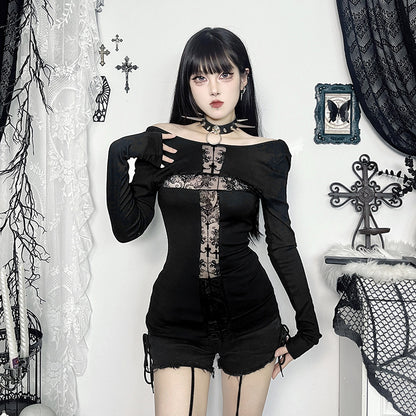 Street Style Long Sleeve Cross Contrast Top