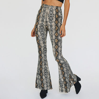 Street trend printed high-waisted, form-fitting flared pants
