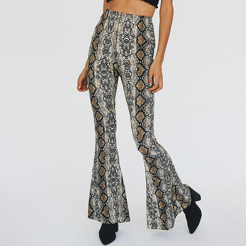 Street trend printed high-waisted, form-fitting flared pants