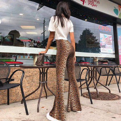 Street trend printed high-waisted, form-fitting flared pants