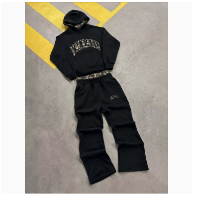 Streetwear Hooded Sweatshirt Set with Leopard Embroidery