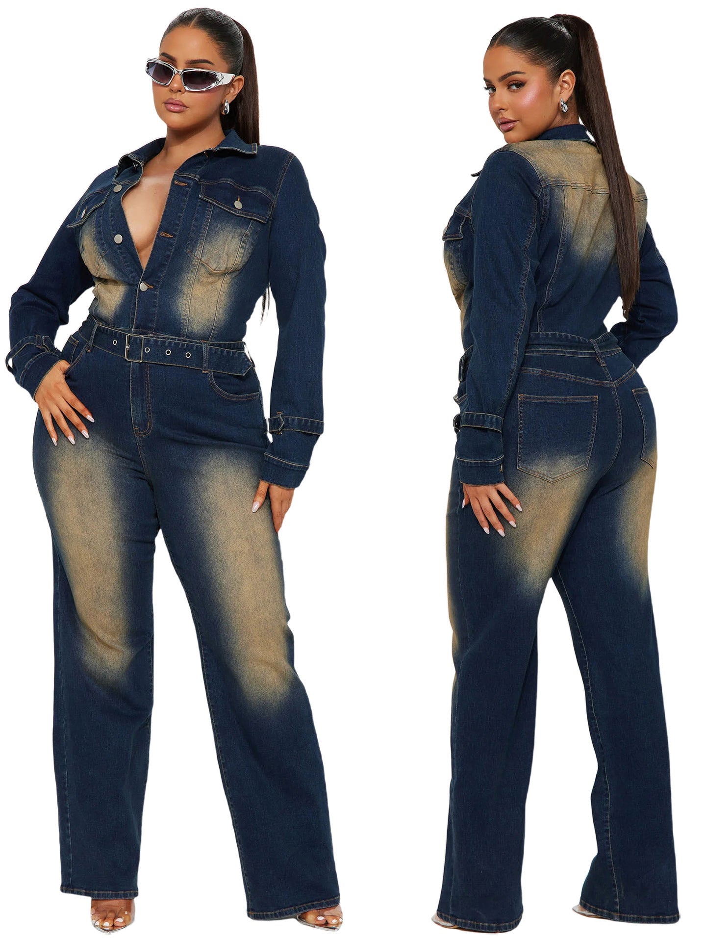 Stretch Flare Denim Jumpsuit