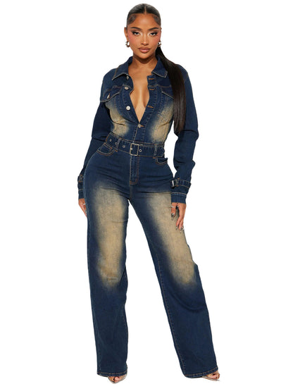 Stretch Flare Denim Jumpsuit