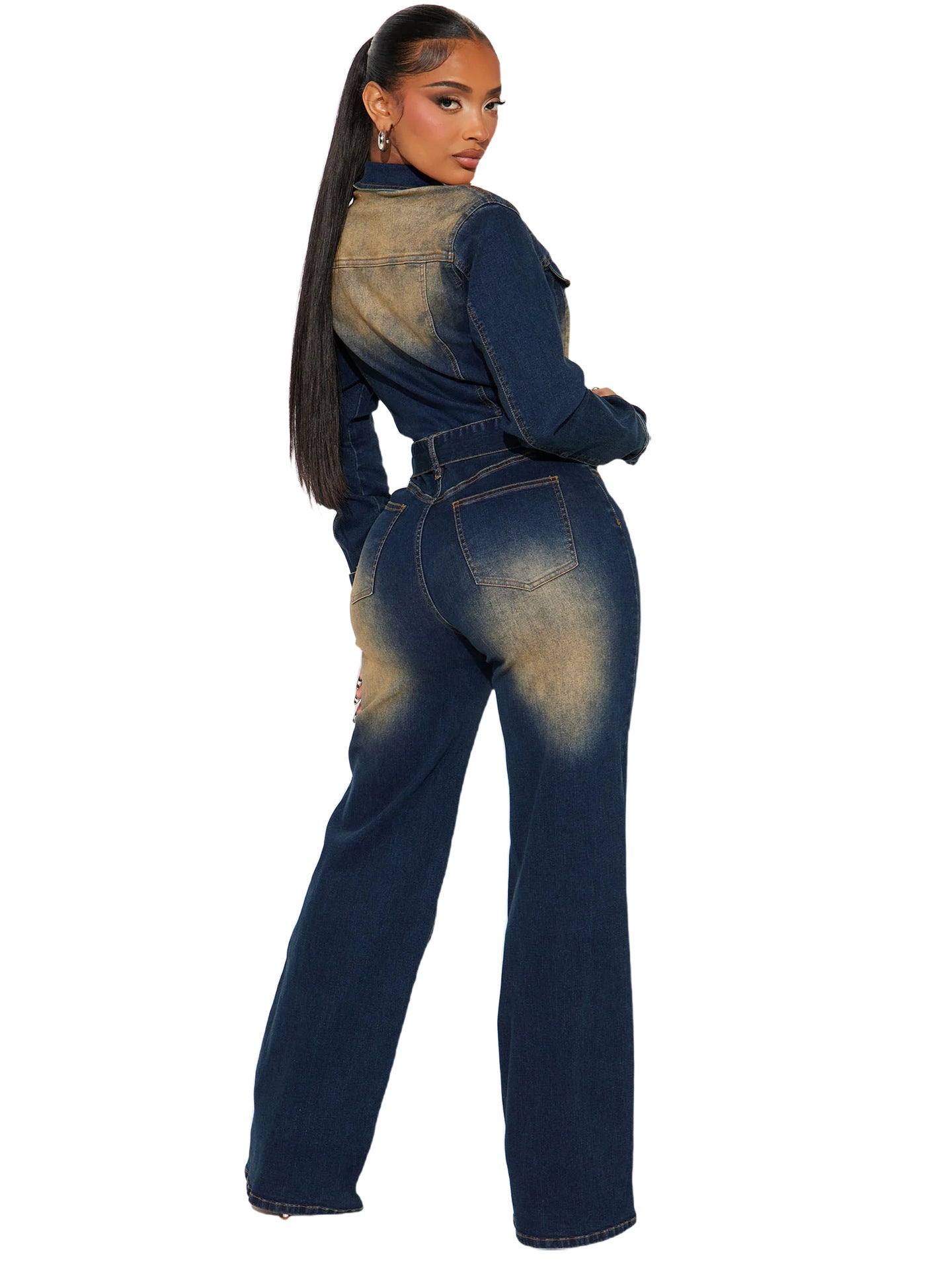 Stretch Flare Denim Jumpsuit