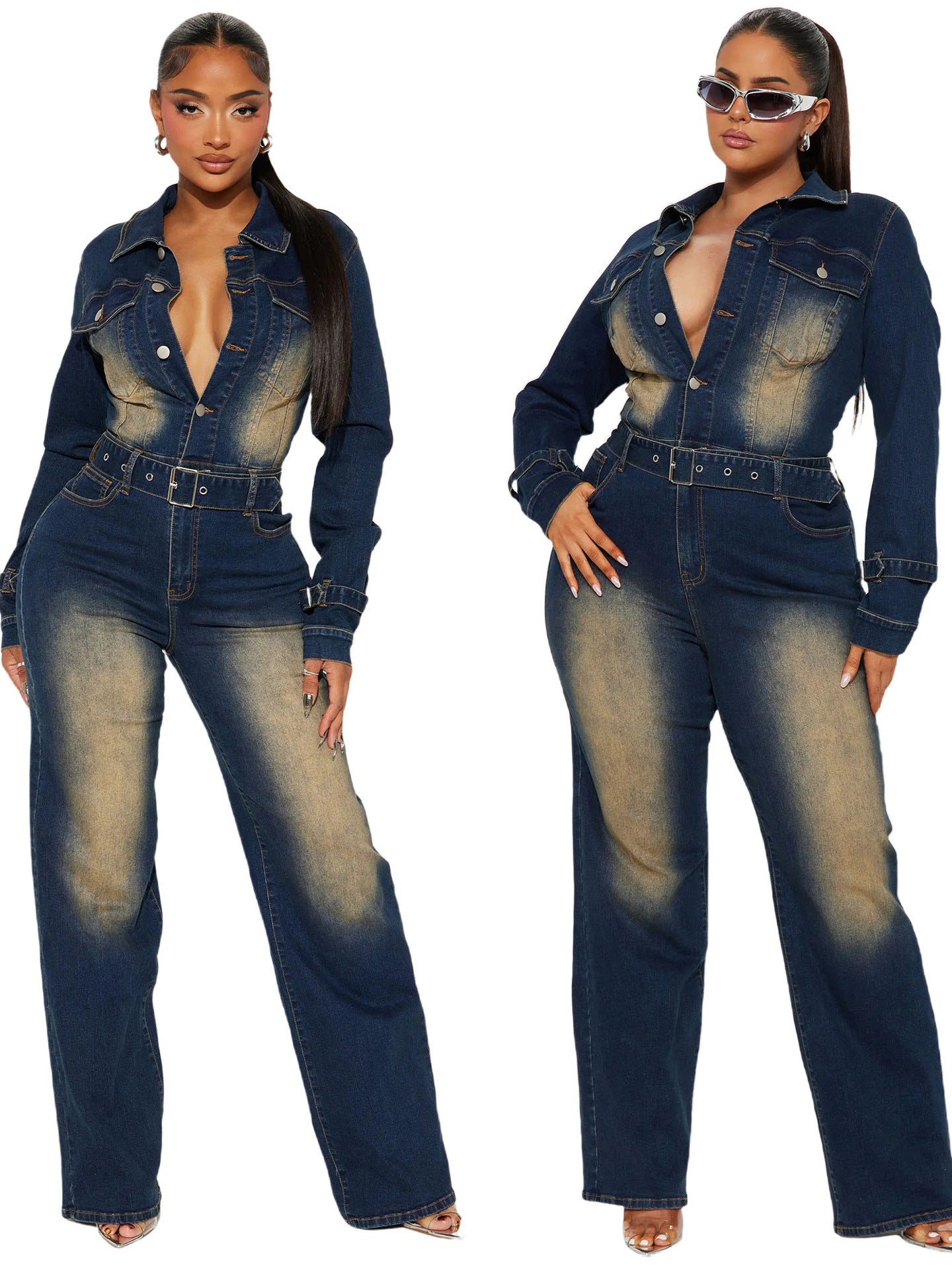 Stretch Flare Denim Jumpsuit
