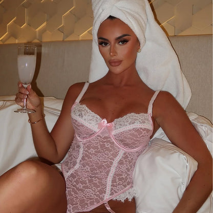 Stretch Lace Bodysuit with Garter