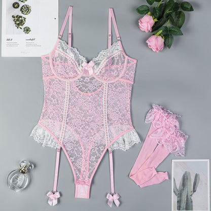 Stretch Lace Bodysuit with Garter