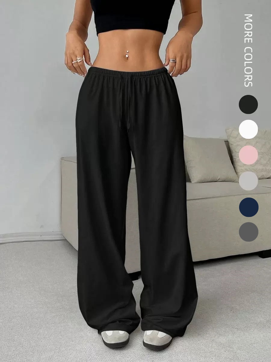 Stretch waist tie wide-leg casual pants