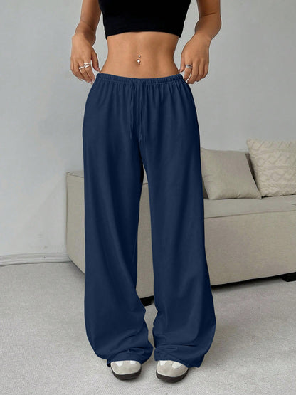 Stretch waist tie wide-leg casual pants
