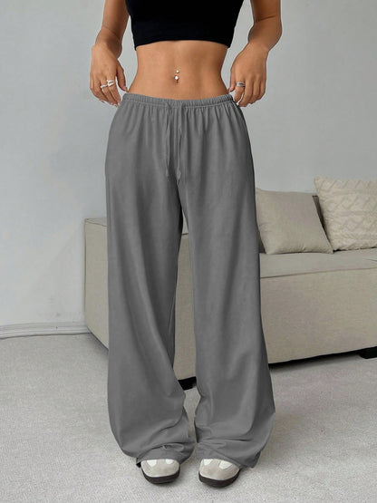Stretch waist tie wide-leg casual pants