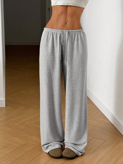 Stretch waist tie wide-leg casual pants