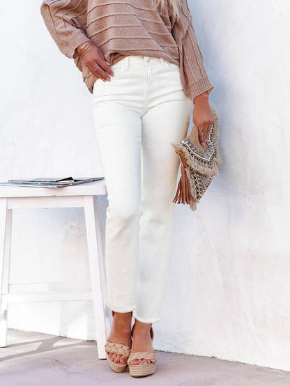 Stretch Washed Denim Straight Pants