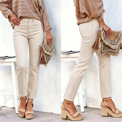 Stretch Washed Denim Straight Pants