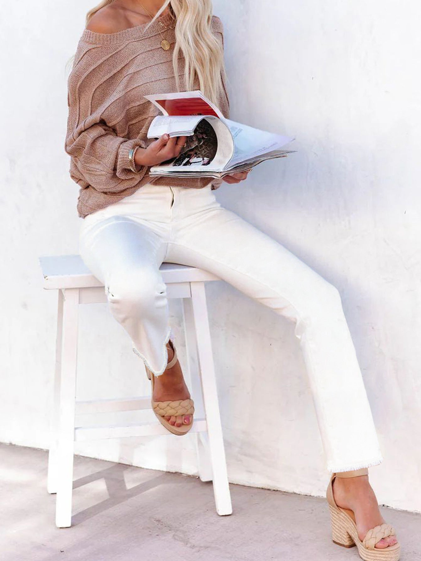Stretch Washed Denim Straight Pants