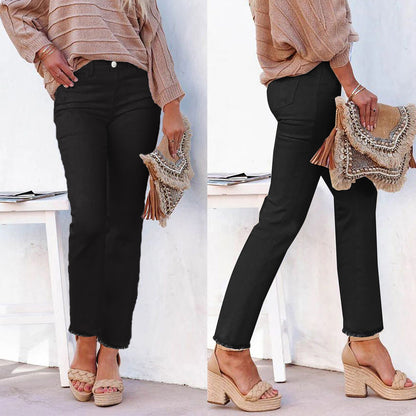 Stretch Washed Denim Straight Pants