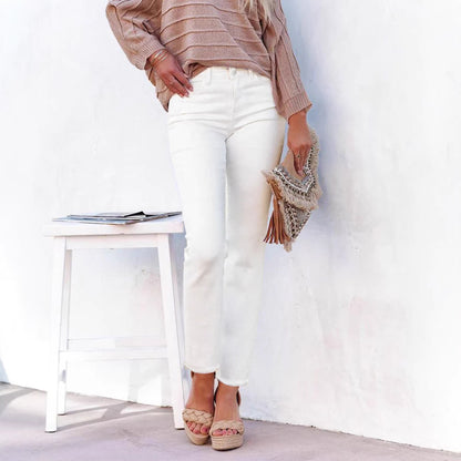 Stretch Washed Denim Straight Pants