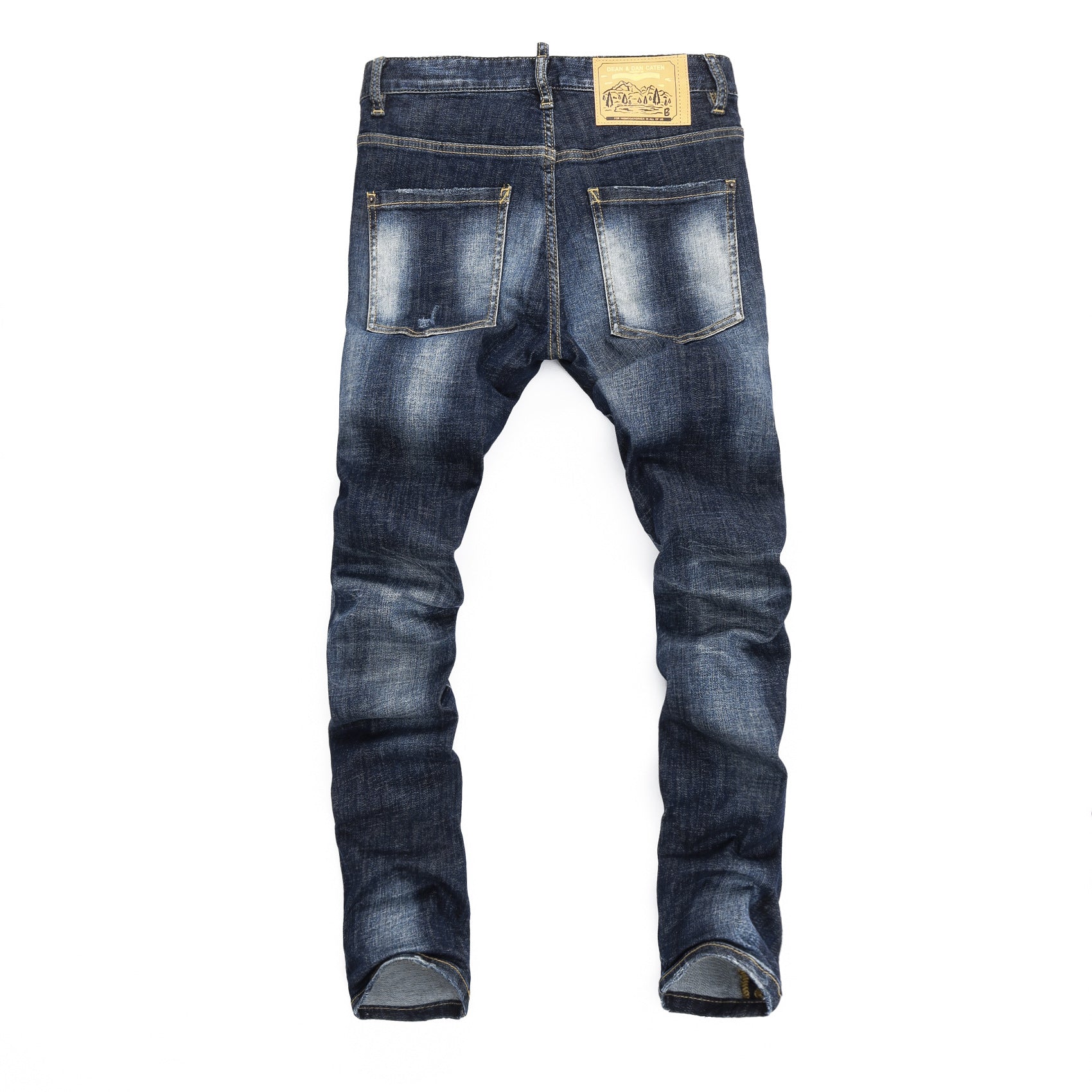 Stretch Washed Inkjet Ripped Tight Jeans Men's Pants