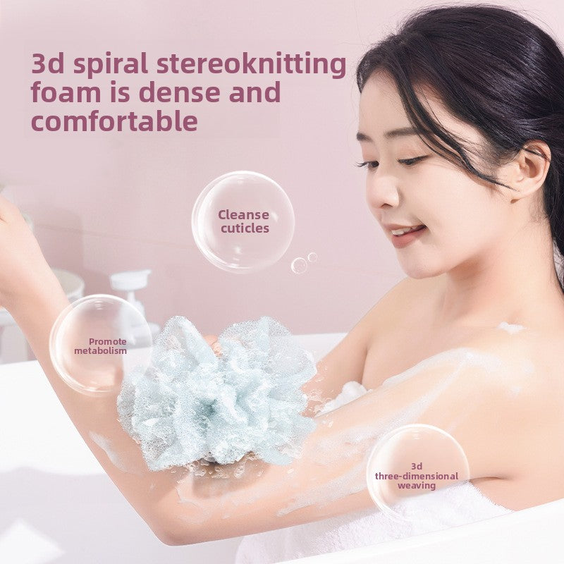 Stretchable bath ball with back scrubbing strip
