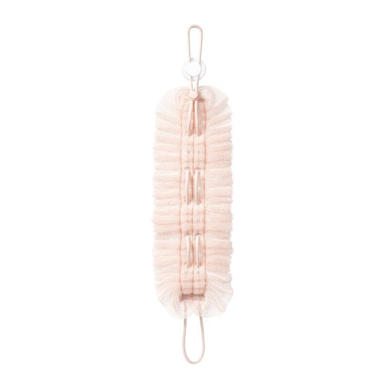 Stretchable bath ball with back scrubbing strip