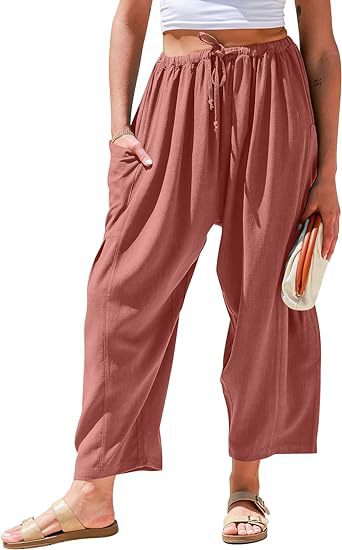 Stretched-waist pleated high-waisted wide-leg pants