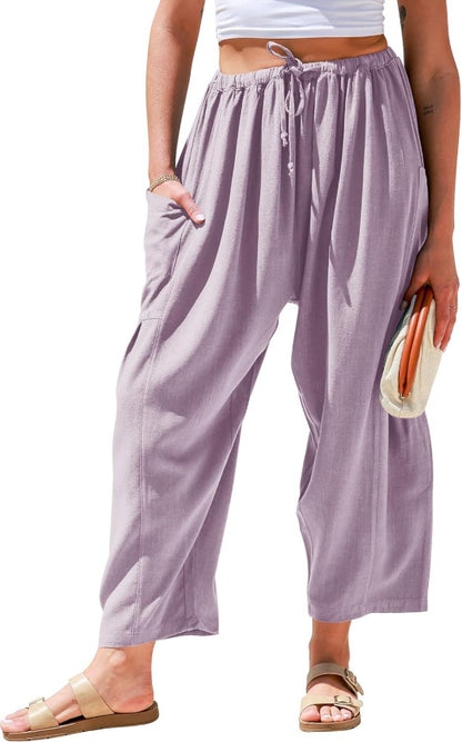 Stretched-waist pleated high-waisted wide-leg pants