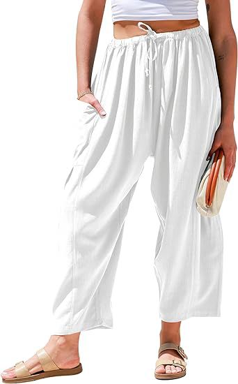 Stretched-waist pleated high-waisted wide-leg pants