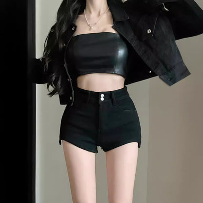 Stretchy A-Line Denim Shorts for Women