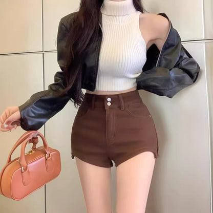 Stretchy A-Line Denim Shorts for Women