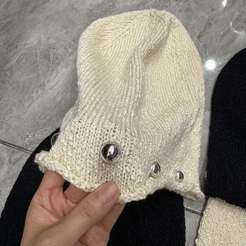 Stretchy Slouchy Knit Beanie with Badge