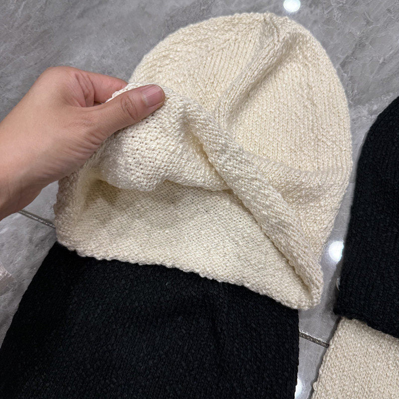 Stretchy Slouchy Knit Beanie with Badge